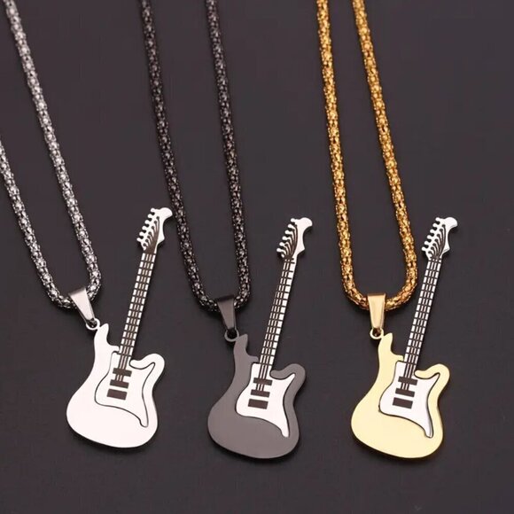 Gold Tone Electric Guitar Necklace 1459 - Picture 2 of 8